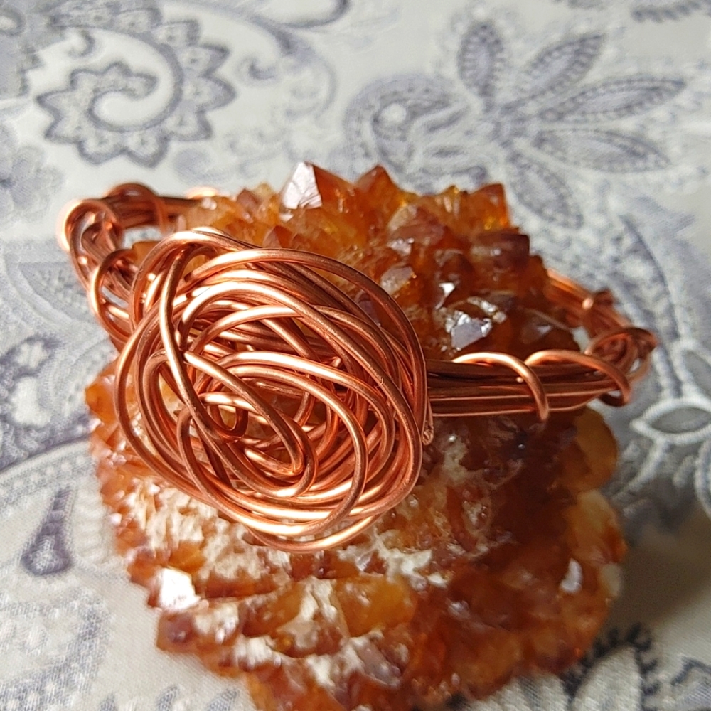 Copper Wire Swirl Statement Bracelet Handcrafted Copper